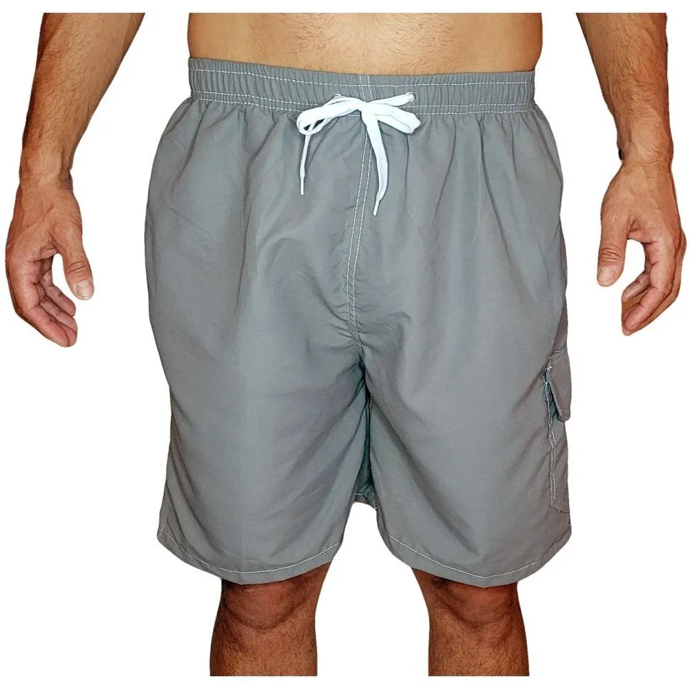 Men Swim Shorts, Swimming Trunks, 3 Pocket Cargo Swimwear, Olive